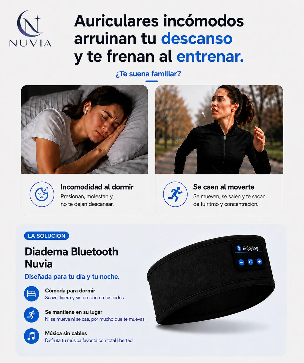 Nuvia™ Diadema Bluetooth para dormir y hacer deporte